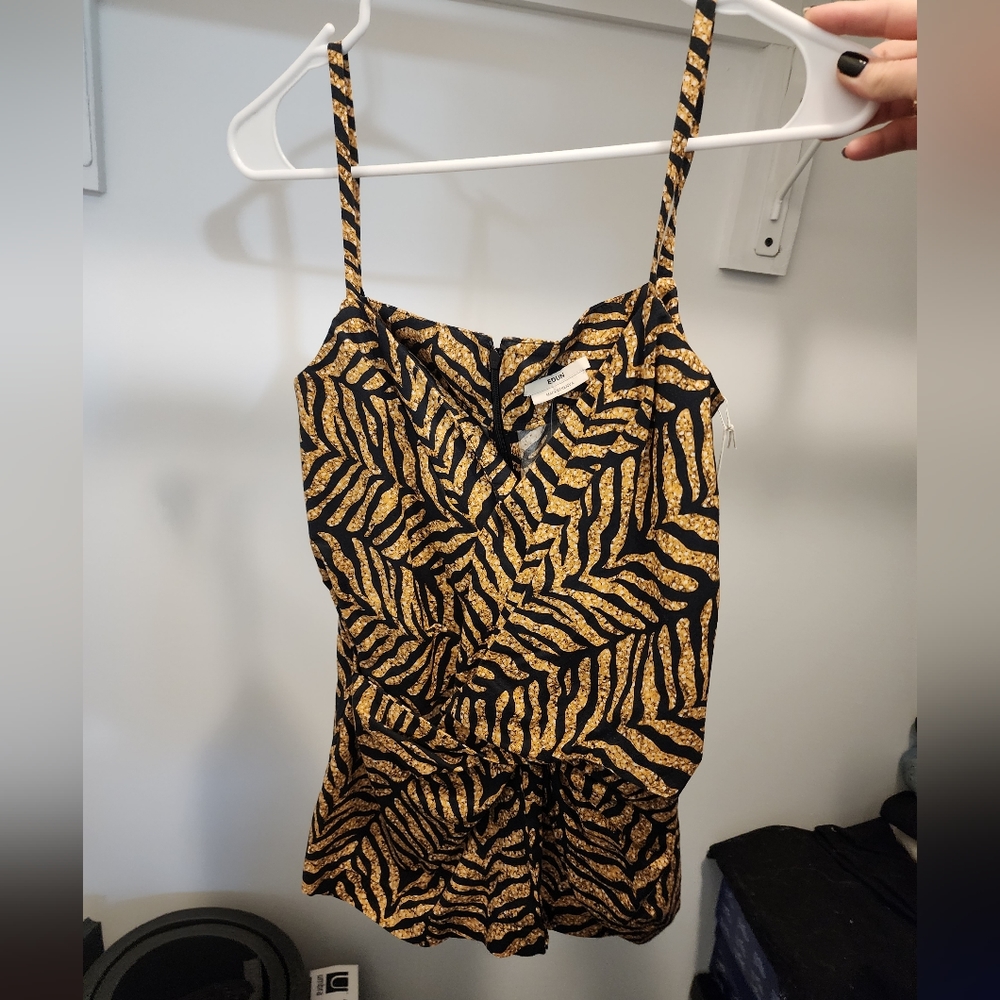 Edun ORANGE ZEBRA HERRINGBONE POPLIN TWIST TANK